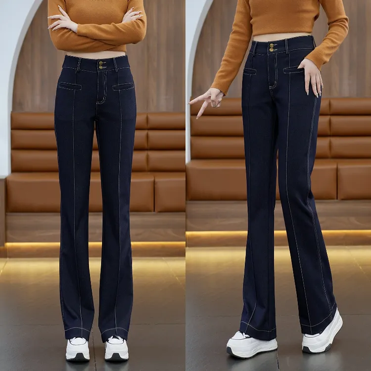 高腰微喇牛仔裤女新款小个子气质百搭显瘦弹力垂感休闲喇叭裤6330
