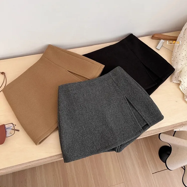 【现货+运费险】毛呢高腰开叉半身裙女2025秋冬厚款防走光a字短裙