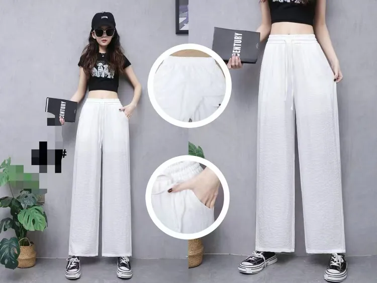 高腰立体剪裁白色长裤垂感阔腿裤休闲裤宽松夏季小个子薄款春夏