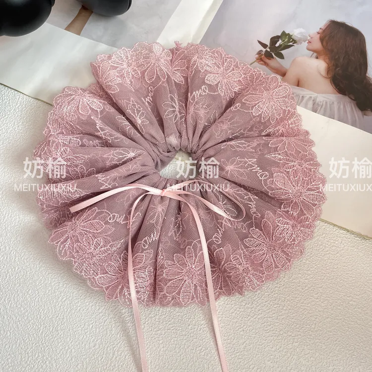 雏菊纯手工刺绣蕾丝四层大肠发圈少女韩版大号裙摆扎发马尾发饰