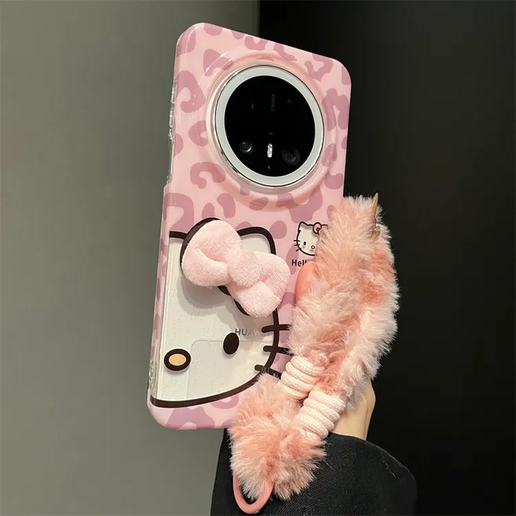 适用华为mate70pro+手机壳p70少女心粉豹纹镂空KT猫mate60pro女款