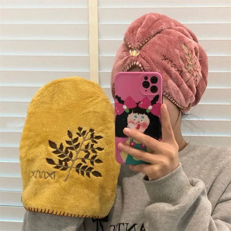 穗穗平安麦穗刺绣干发帽加厚双层吸水速干不掉毛套头包头巾干发巾