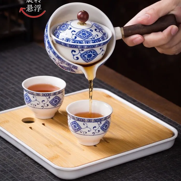 旅行户外茶盘茶具套装陶瓷功夫茶具用品自动翻转壶旋转逍遥泡茶壶