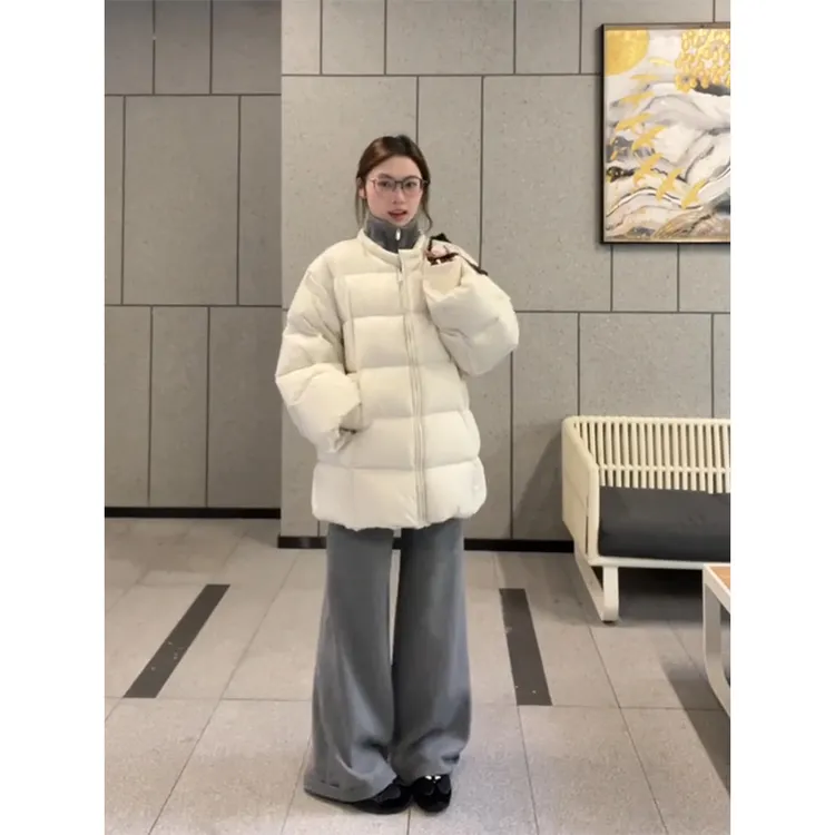 秋冬新款韩系中长款圆领棉服外套针织开衫阔腿休闲裤套装