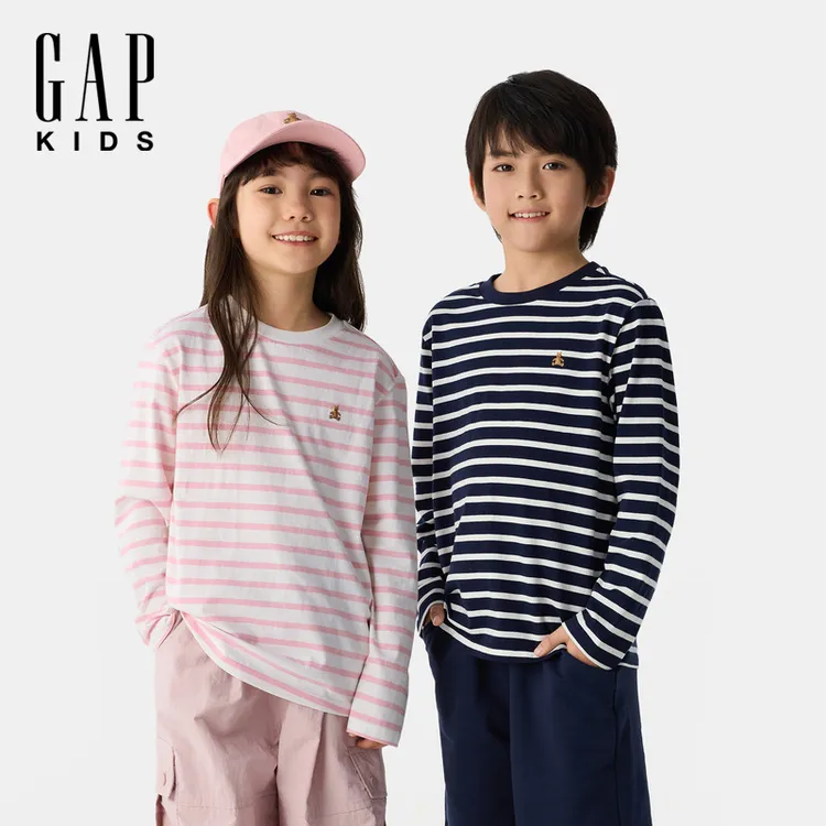 【大小童同款】Gap男女童2025秋纯棉撞色条纹长袖T恤687247/687266