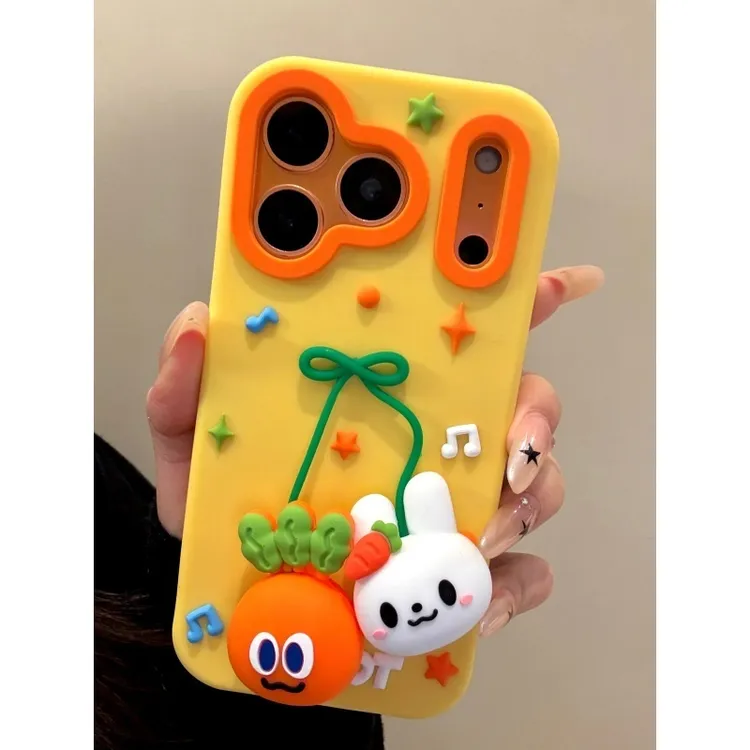 适用苹果iphone17promax硅胶软壳16pro兔子萝卜15ins挂件14手机壳