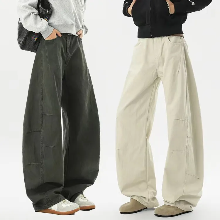美式复古洗褪baggy阔腿工装男女宽松直筒弯刀拖地老钱风法式优雅