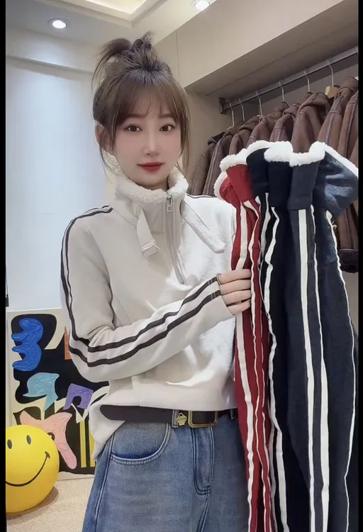 韩版条纹撞色立领杏色卫衣女士秋冬季2025新款加厚加绒打底衫上衣