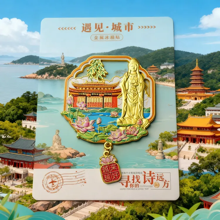 普陀山旅游景点磁吸金属文创冰箱贴特色纪念品伴手礼