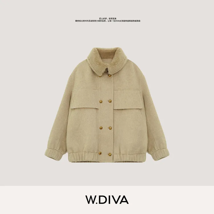 W.Diva【观赏】桑蚕丝牦牛绒绵羊毛一体柔软夹克外套3C0500481
