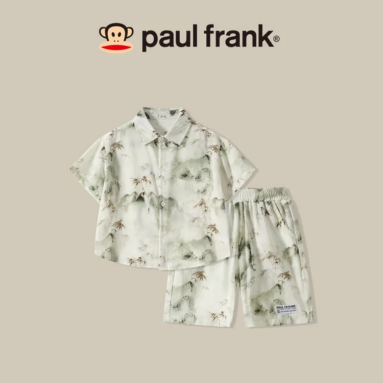 paulfrank/大嘴猴夏季短袖套装中国风洋气衬衫沙滩冰感衣服AB004