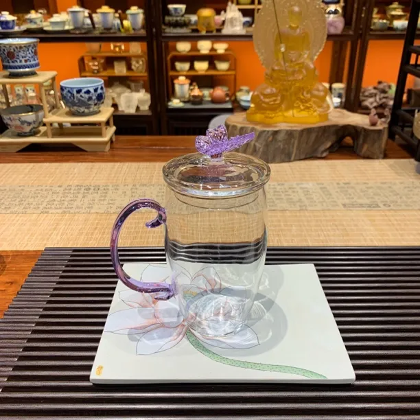 绿茶杯玻璃杯耐热隔热手工400毫升