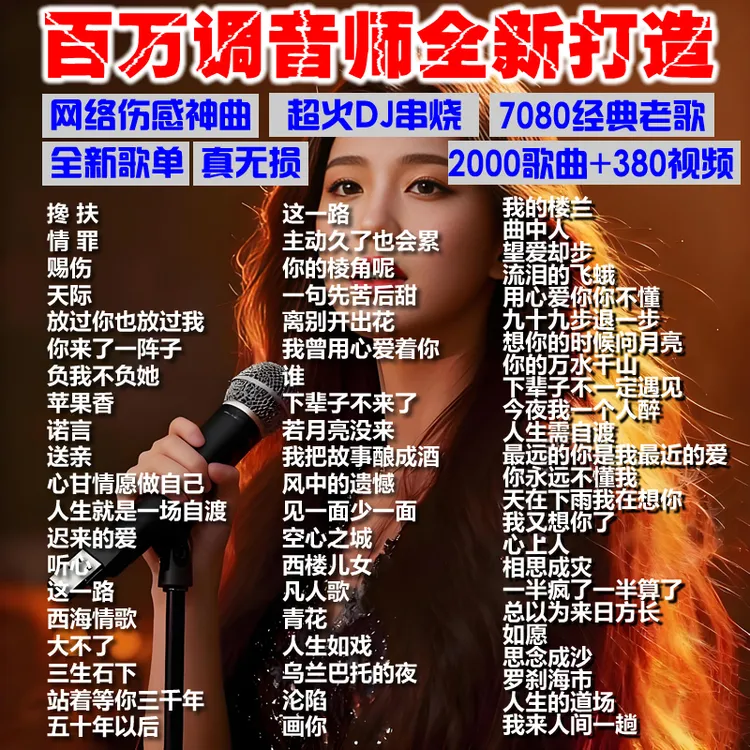 车载音乐U盘【2025-9月全新上市】网络伤感神曲超火DJ串烧经典老歌