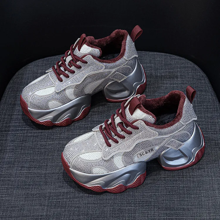 万达撤柜满天星水钻老爹鞋女2025新厚底内增高休闲气质老爹鞋女鞋