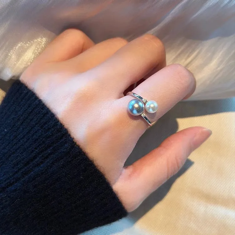 铜合金戒指 施家珠珠戒指女款小众轻奢高级感可调节指环食指戒潮