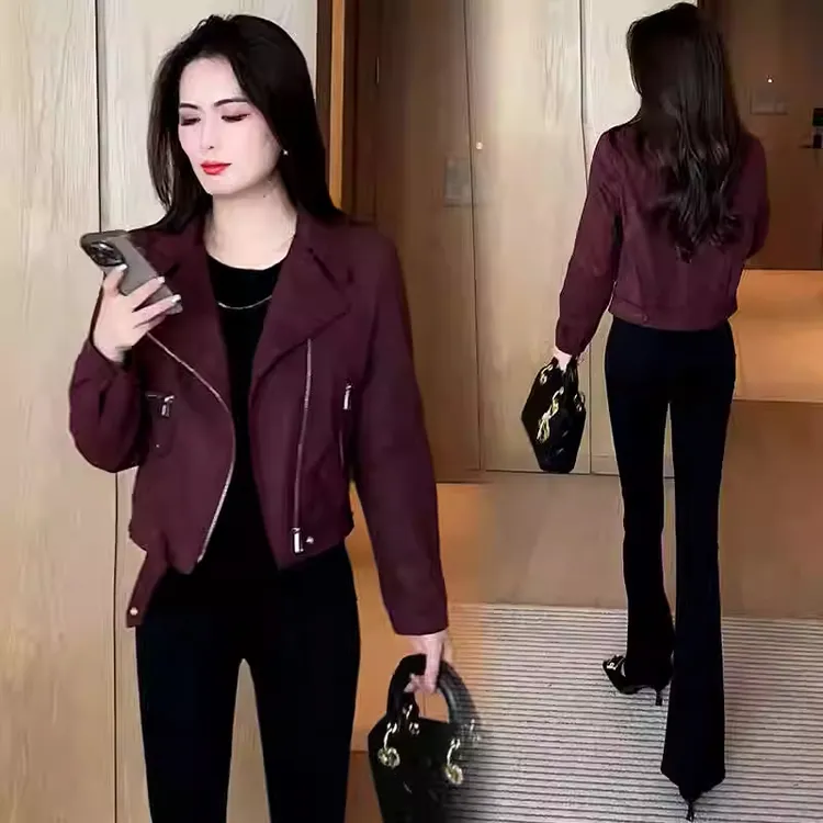 时尚外套女2025秋季新款洋气显瘦小个子西服领机车风短款夹克上衣