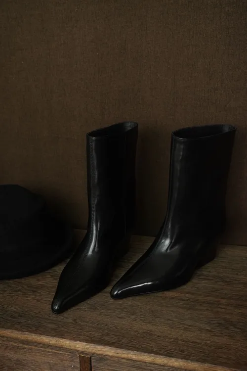 1625【冰冰专属】胎牛皮高货时尚百搭真皮尖头短靴新款B【5cm】