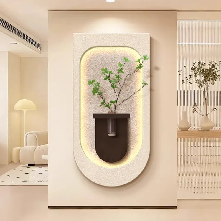 水培绿植玄关装饰画立体砂岩客厅壁画高级感入户走廊过道尽头挂画