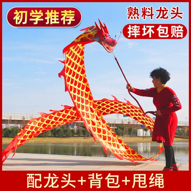 舞龙广场健身甩龙舞龙彩带甩彩龙彩条初学成人中老年耍布龙头节目