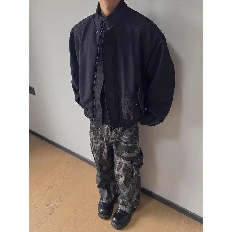 痞帅立领飞行员夹克男秋季高级感宽松美式高街短款机车外套2025年