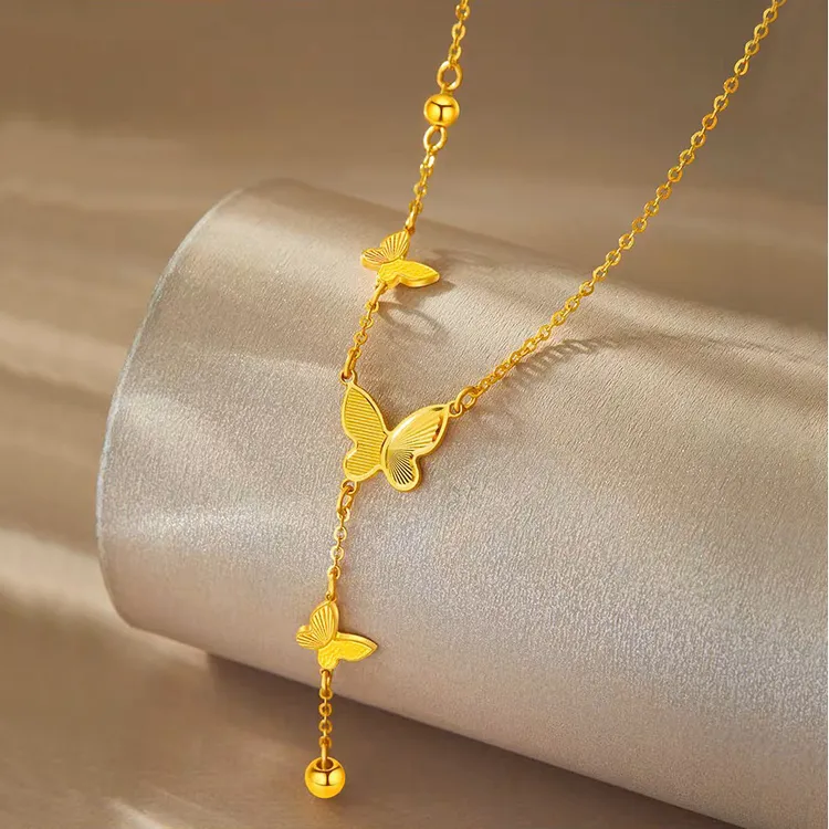 铜合金项链 新款韩版金色流苏蝴蝶 简约潮流sin项链女士项链