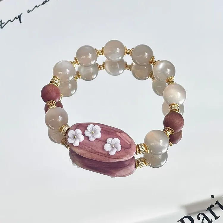 铜合金手链 佳佳（C25）预售 【杏仁栀子】雾感奶白浅茶弹力手串