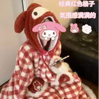 【圣诞红】冬款斗篷带袖子毛绒睡衣加厚睡衣可外穿韩版网红时尚宽松
