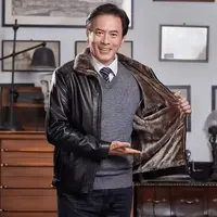 翻领加绒男士皮衣时尚休闲商务保暖冬款922