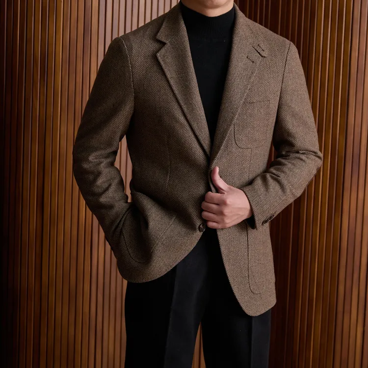 西格Xg 【人字纹补丁猎装】秋冬重磅羊毛修身免烫意式西服6440