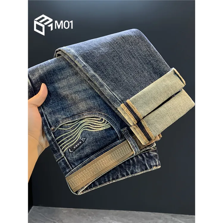 M012025秋季美式小直筒牛仔裤男新款高端刺绣宽松小直脚潮流长裤