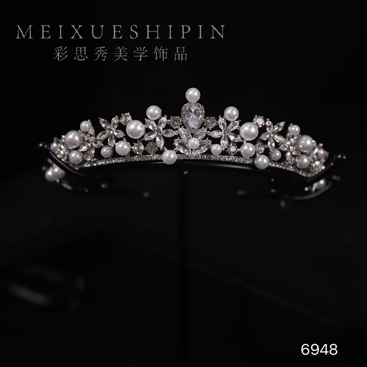 6948 新娘皇冠头饰韩式简约珍珠王冠发饰公主气质时尚百搭