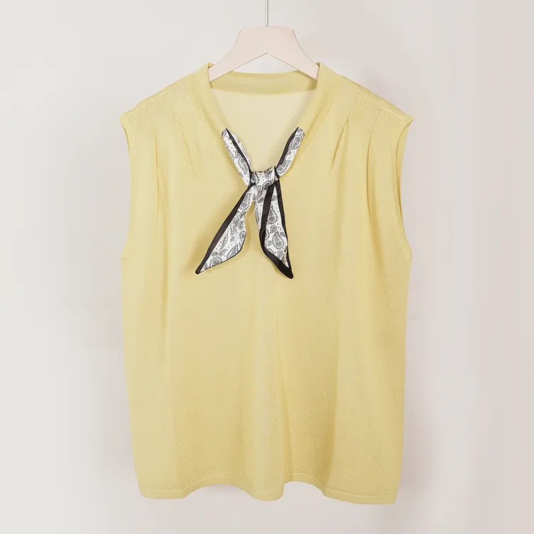 【絮薇】2025夏季新款洋气设计感减龄显瘦V领无袖针织衫-25Y98001