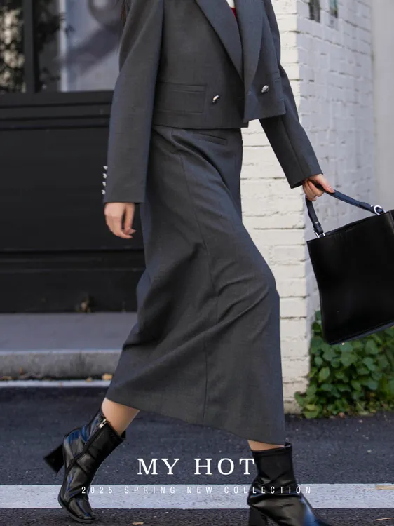 H207313777半裙时尚复古中长款运动休闲排扣气质高腰通勤时尚套装