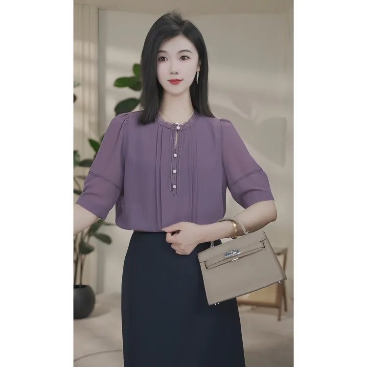 【小北甄选】欧若风8592577香芋紫百搭时尚法式衬衫女通勤设计感