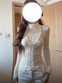 【米妮】“娇女反击”显瘦镂空麻花套头打底针织衫毛衣（无项链