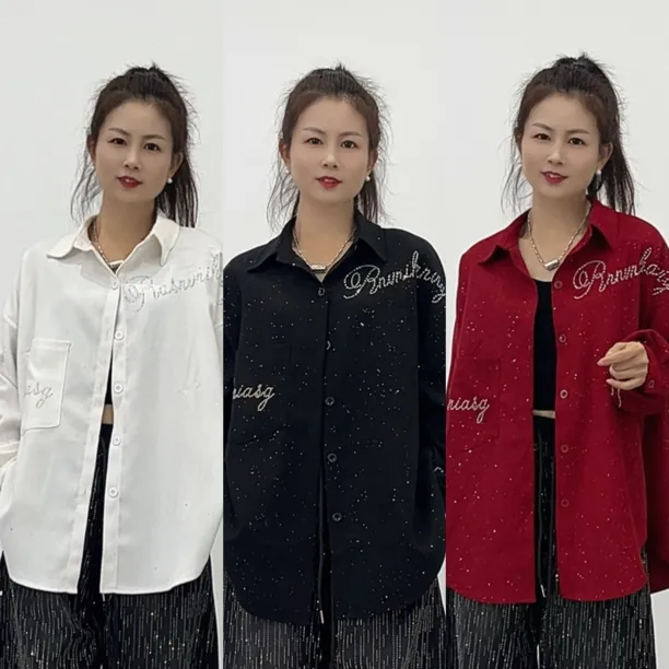 CX#5566新款洒银斜纹绒烫钻衬衫 男女同款衬衫