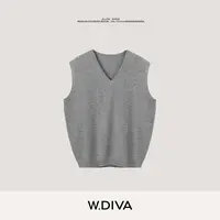 W.Diva【层次V领衫】书卷气羊绒羊毛V领针织马甲慵懒风女53Z172963
