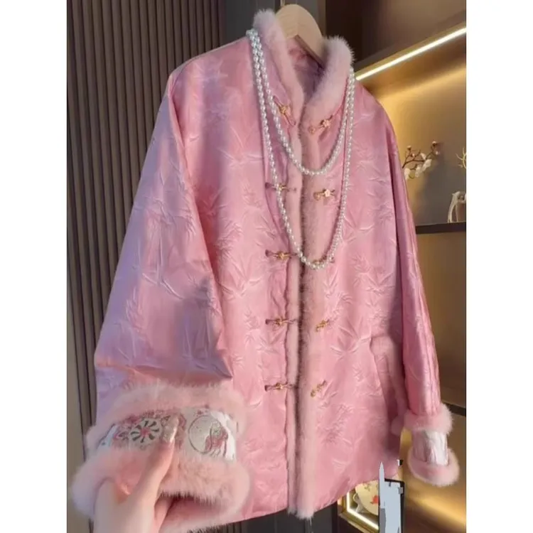 今年流行爆款超好看独特漂亮高级感新中式国风粉色外套女2025冬季