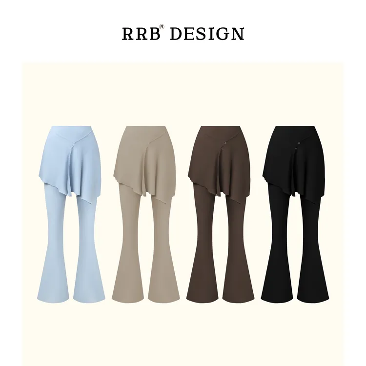 RRB Design「裸感裤裙」修身显瘦纽扣屁帘+微喇瑜伽裤百搭两件套