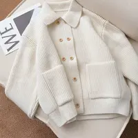 170 韩系复古双排扣设计款宽松毛衣开衫（G018）