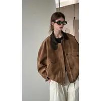 C006高级感做旧重工撞色翻立领男女夹克复古皮衣外套