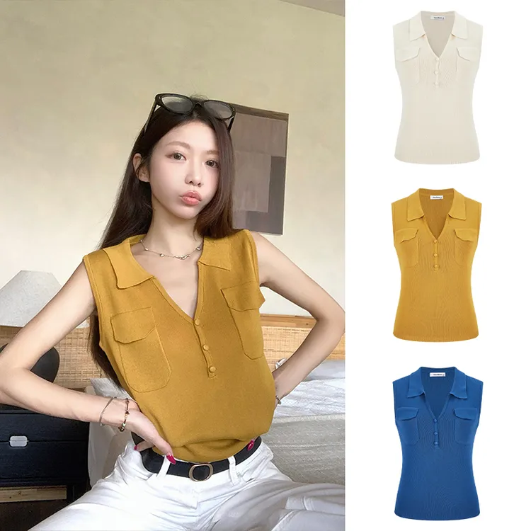 Moses Queen/魔西女王针织正肩polo领短袖T恤女修身气质翻领上衣