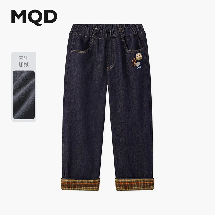 【翻边格纹骑士裤】MQD儿童25冬新款学院风脚口卷边休闲亲肤牛仔裤