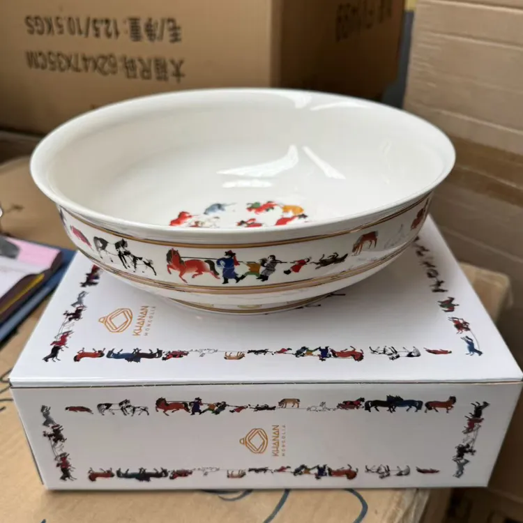 民族风格游牧图碗缸汤碗描金大碗盘子手绘陶瓷瓷器饭碗家用餐具