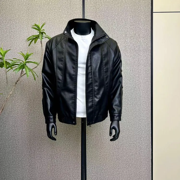 2025新款防风秋冬季立领免烫修身型皮衣休闲短款潮流加绒夹克外套
