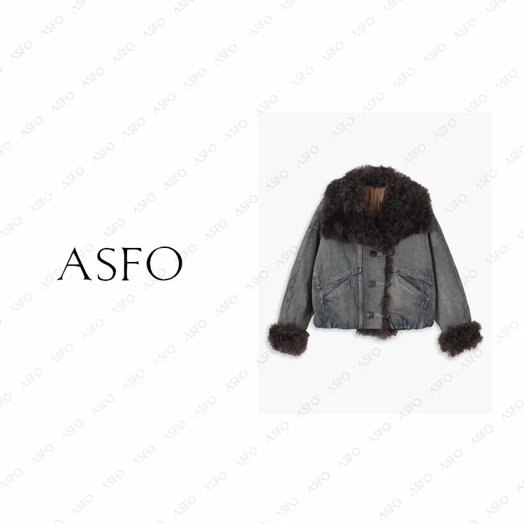 【AS林渊】25新定制复古水洗牛仔皮毛一体鹅绒派克AS25DDWT05364