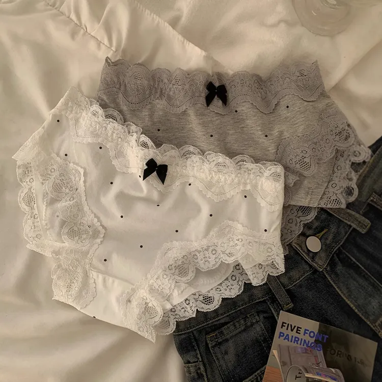 法式复古风宫廷风软糯蕾丝边波点芭蕾少女内裤中腰纯棉档三角短裤