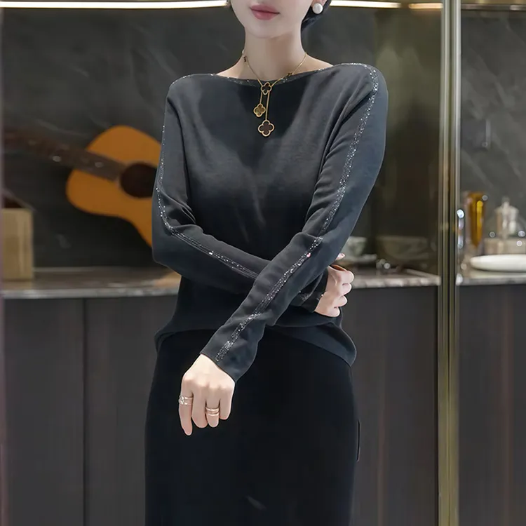 气质高级感亮丝设计感正肩针织衫女秋冬新款修身显瘦百搭长袖打底