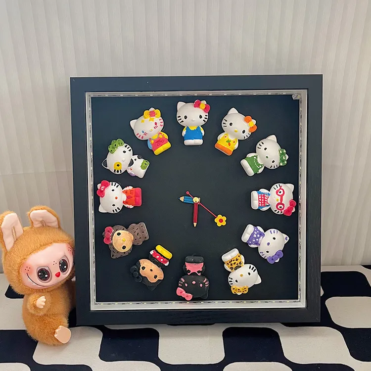 【KT猫酱】卡通涂色玩偶手工DIY材料包送女友礼物实用相框钟表摆件