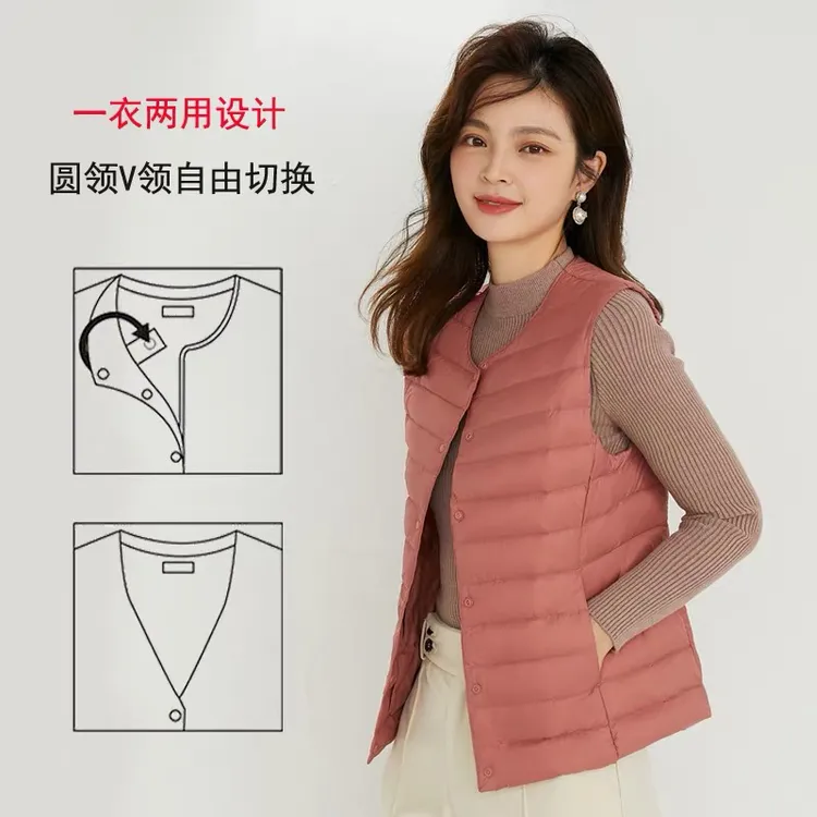白鸭绒女士轻薄修身保暖短款时尚韩版通勤外穿秋冬季背心圆领轻便